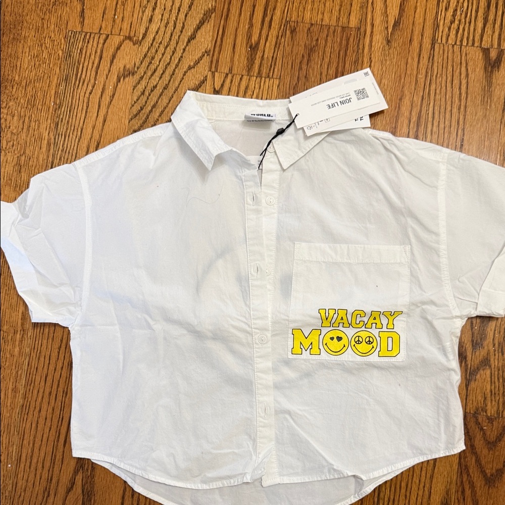 Girls Zara Smiley World Button Crop Top